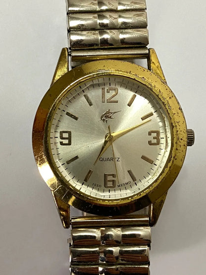 Relógio Antigo Quartz Dourado Pulseira Elastica Water Resist Prateado