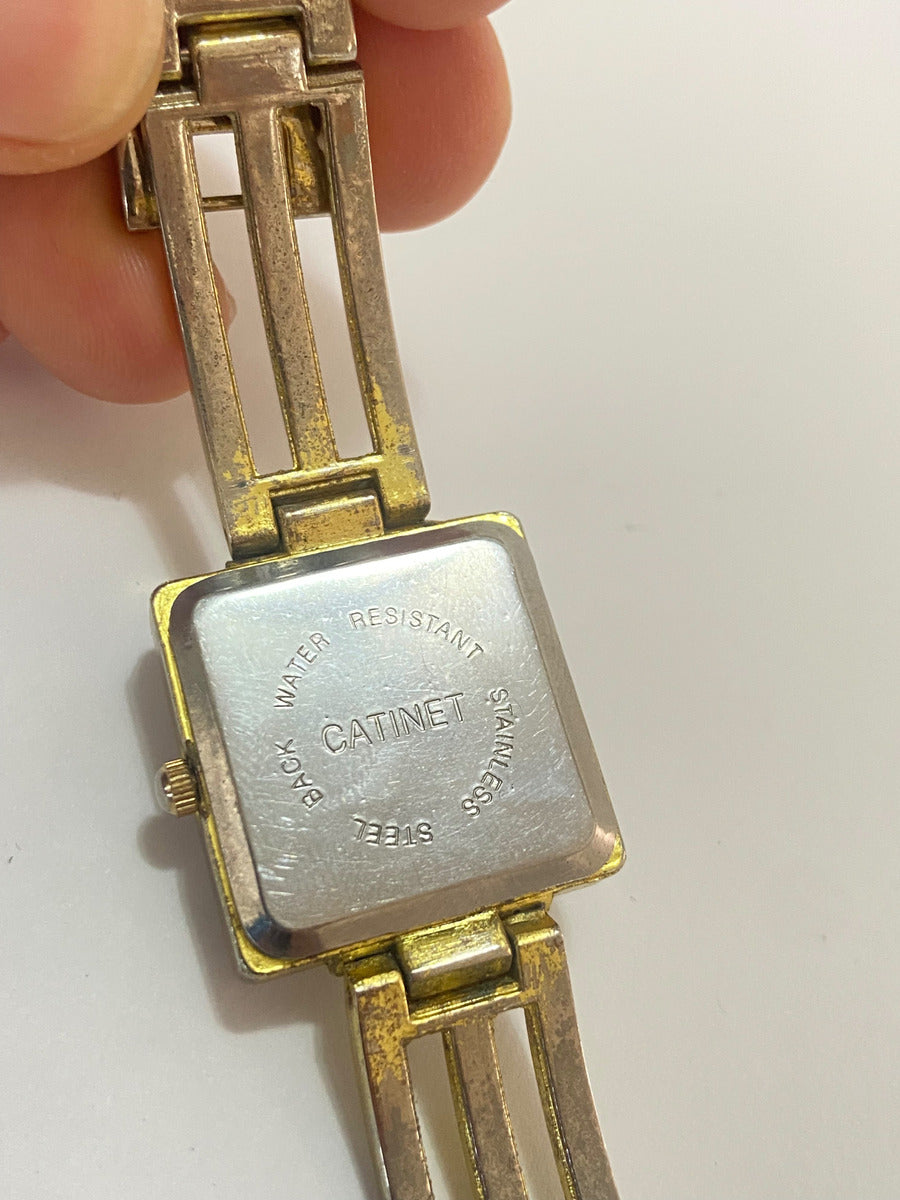 Relógio Antigo Catinet Quartz Com Pedras Quadrado Dourado