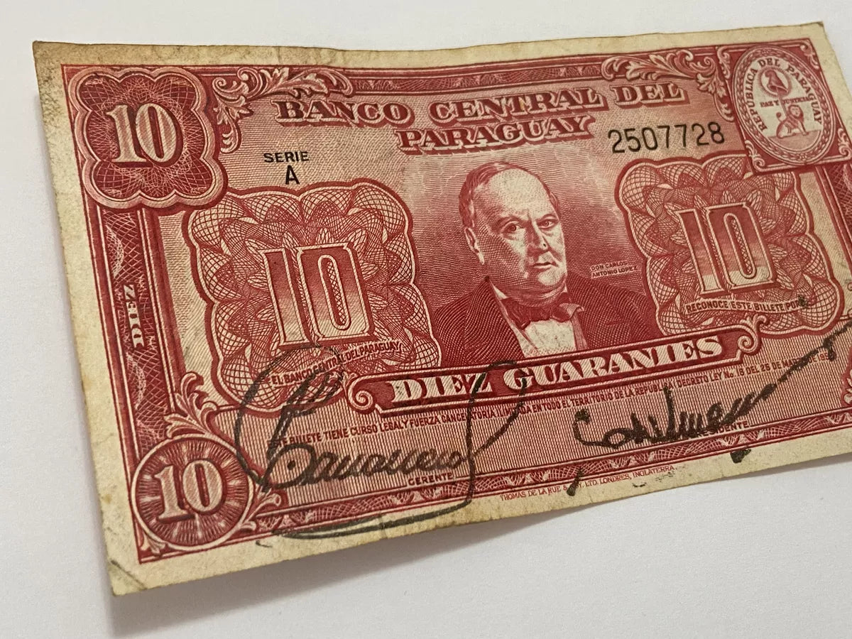 Cédula Antiga Paraguai 10 Guaranies 1952 Serie A Assinada