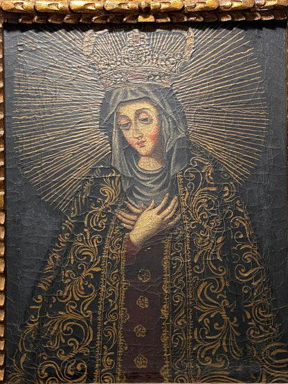 Quadro Antigo Cusquenho Nossa Senhora Moldura Dourada