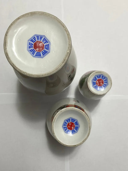 Conjunto 3 Vasos Orientais Porcelana Taiwan Antigos