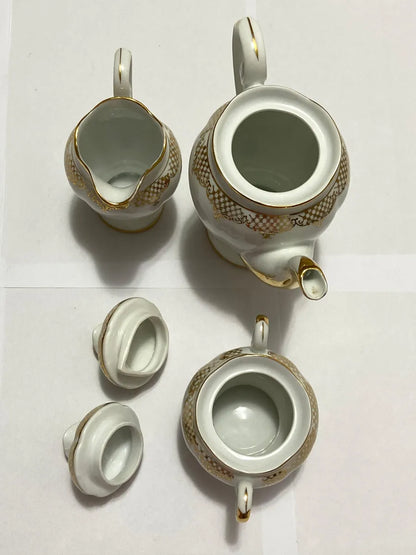 Antigo Jogo Porcelana Real Com Dourado - 3 Peças