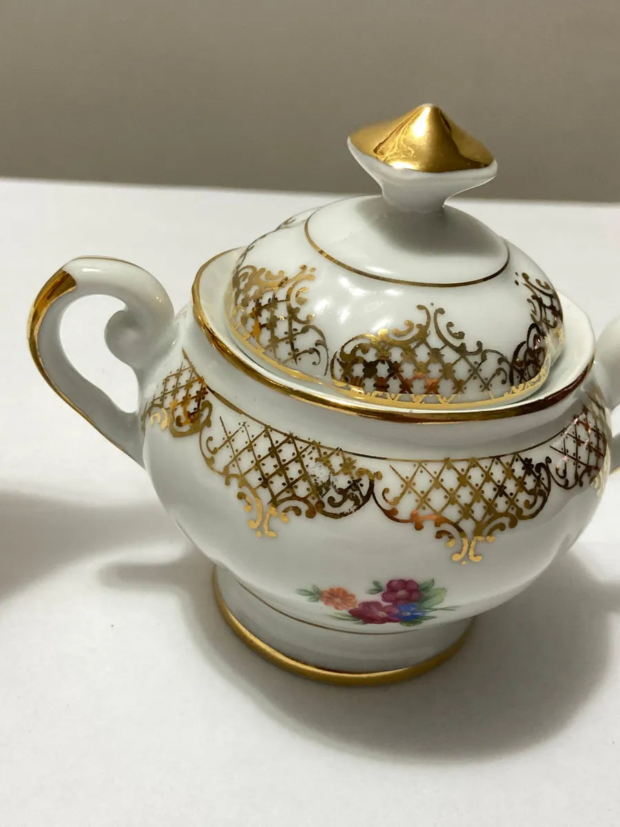 Antigo Jogo Porcelana Real Com Dourado - 3 Peças