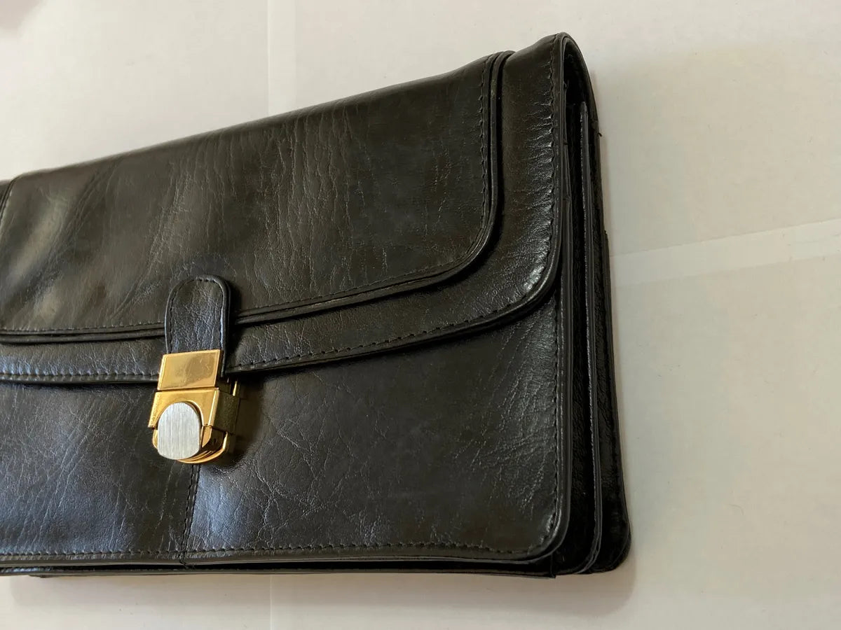 Carteira Clutch Antiga H. Laufer Couro Preto Preto