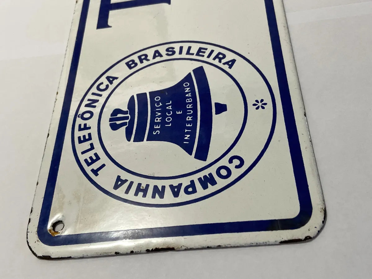 Placa Antiga Telefone Público Cia Telefônica Brasileira Branco