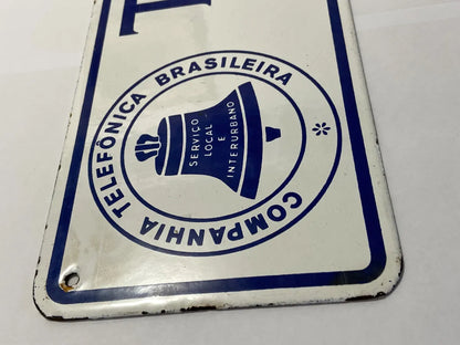 Placa Antiga Telefone Público Cia Telefônica Brasileira Branco
