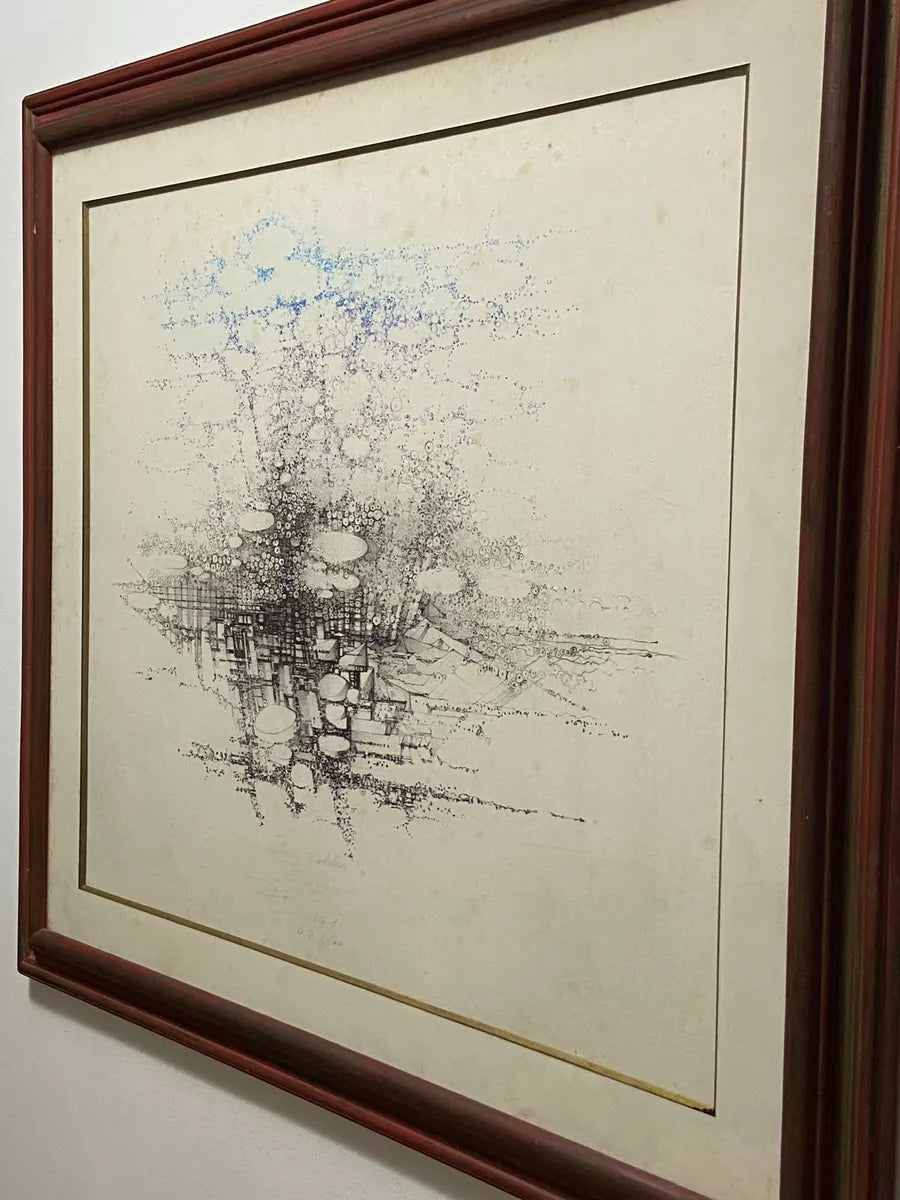 Quadro Gravura Abstrata Numerada Assinada Claude Loriou Única Marrom