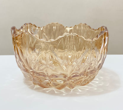 Tigela De Vidro Antiga Âmbar Com Relevo Âmbar