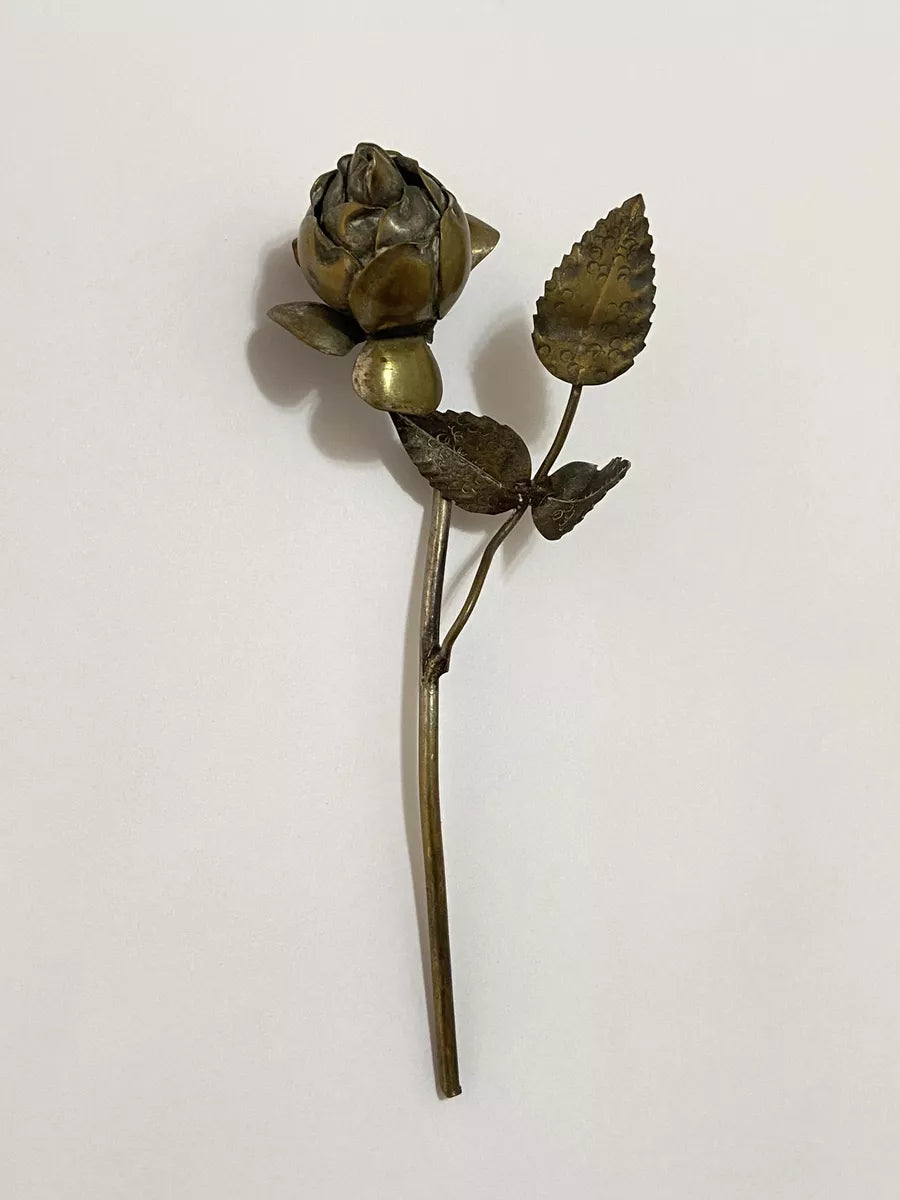 Escultura Flor Rosa Espessurada A Prata Antiga 15cm