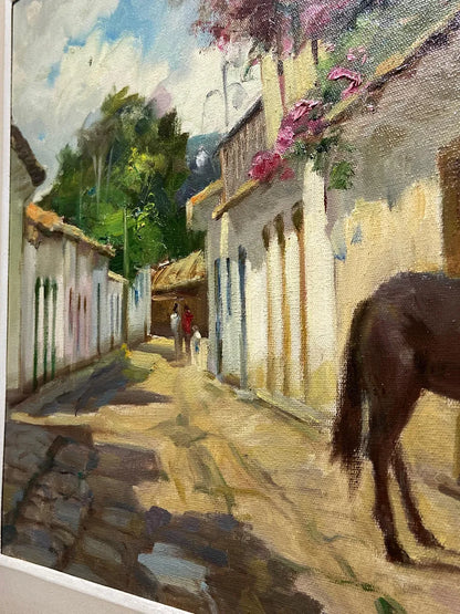 S. Rodrigues Jr - Quadro Antigo Ost Paraty Cavalo Na Rua