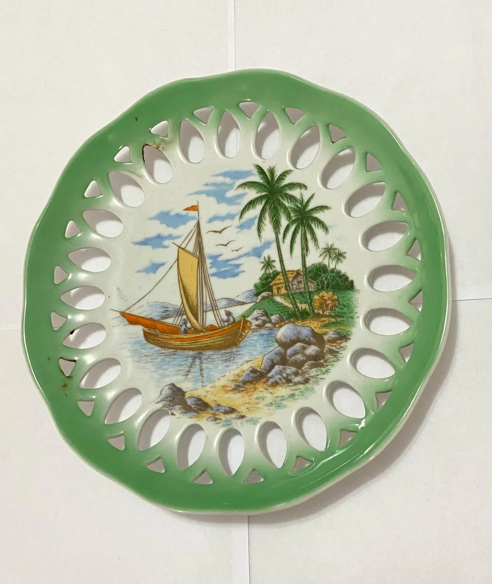 Prato Antigo Schmidt Porcelana Decorado 19,5cm Verde