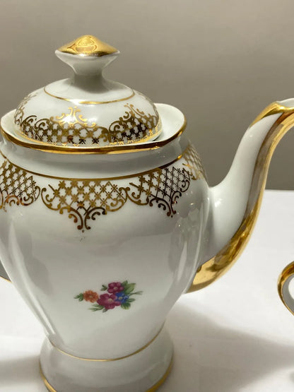 Antigo Jogo Porcelana Real Com Dourado - 3 Peças