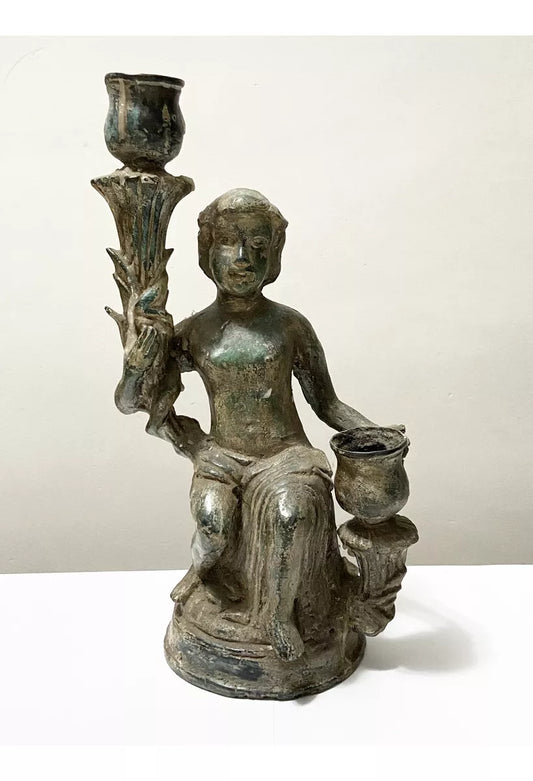 Escultura Antiga Porta Velas figura Neoclássica Greco Romana