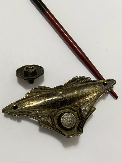 Tinteiro Porta Caneta Antigo Em Bronze + Pena Fritz Johansen