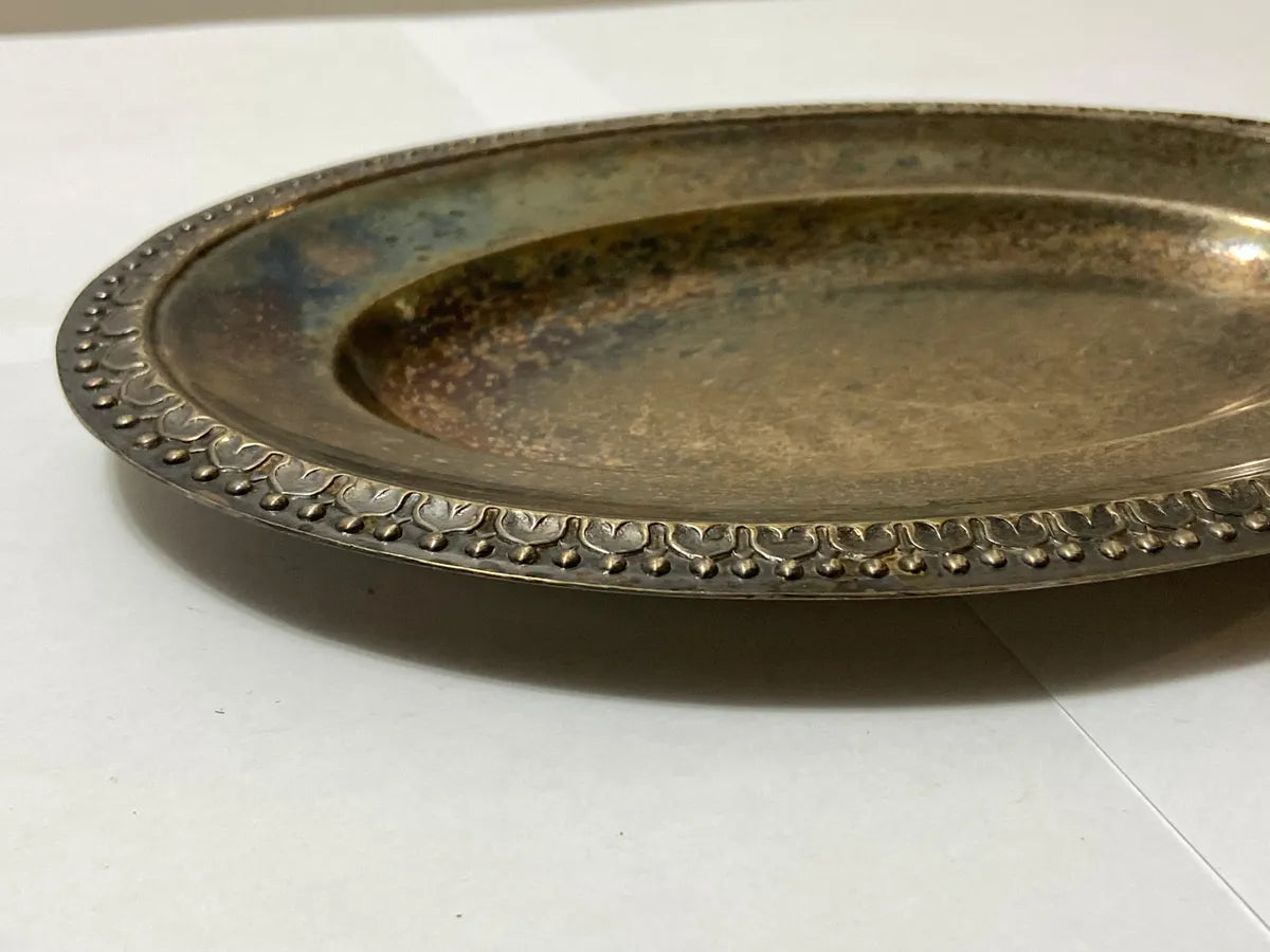 Antiga Travessa Oval Metal Prateado 27x18,5cm