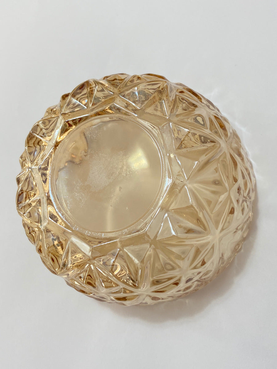 Tigela De Vidro Antiga Âmbar Com Relevo Âmbar