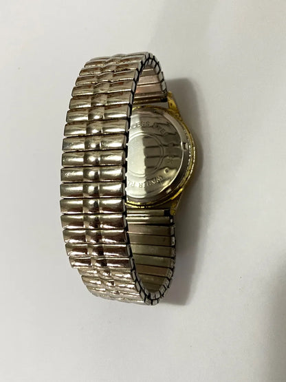 Relógio Antigo Quartz Dourado Pulseira Elastica Water Resist Prateado