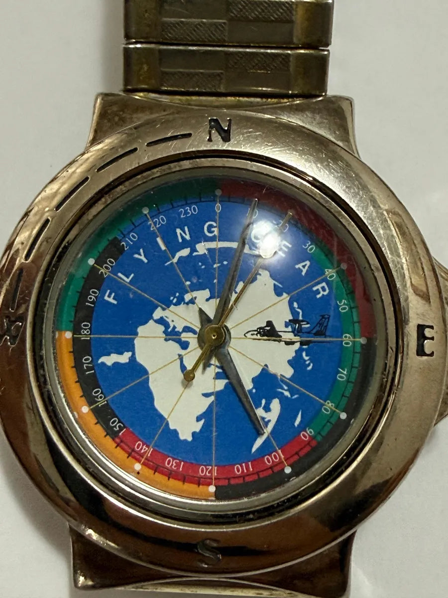 Relógio Antigo Mapa Mundial Flying Gear Japan Movt Prata