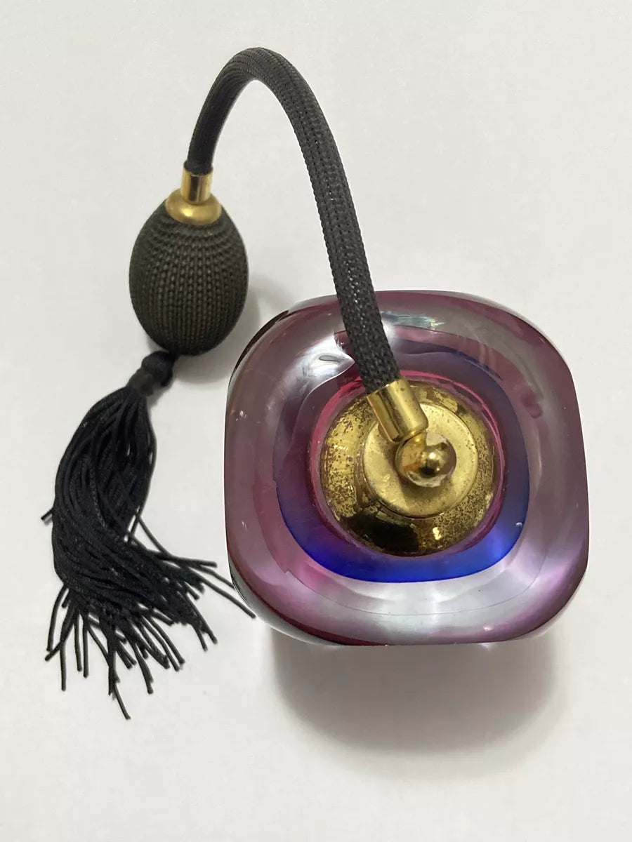 Perfumeiro Antigo Com Borrifador Art Decô Violeta E Azul