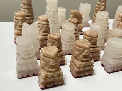 Antigas Peças De Xadrez Em Mármore Pedra Onix Asteca
