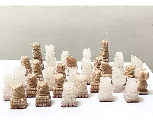 Antigas Peças De Xadrez Em Mármore Pedra Onix Asteca