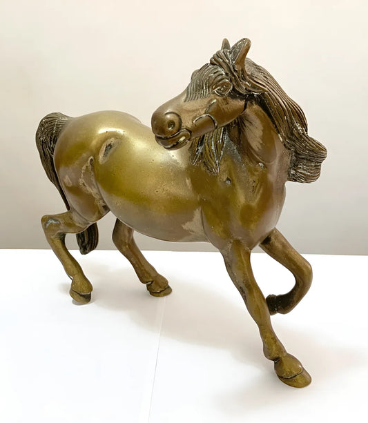 Escultura Antiga Cavalo Em Bronze 1,7kg - 20x18cm