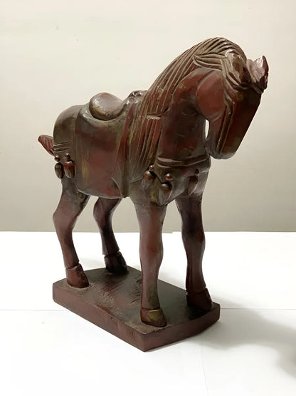 Escultura Cavalo Em Madeira Laqueada Antiga Feito À Mão