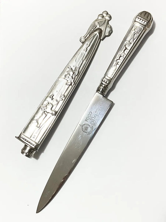 Faca Gaúcha Fogo De Chão Com Bainha Decorada Cor Prata Prateado