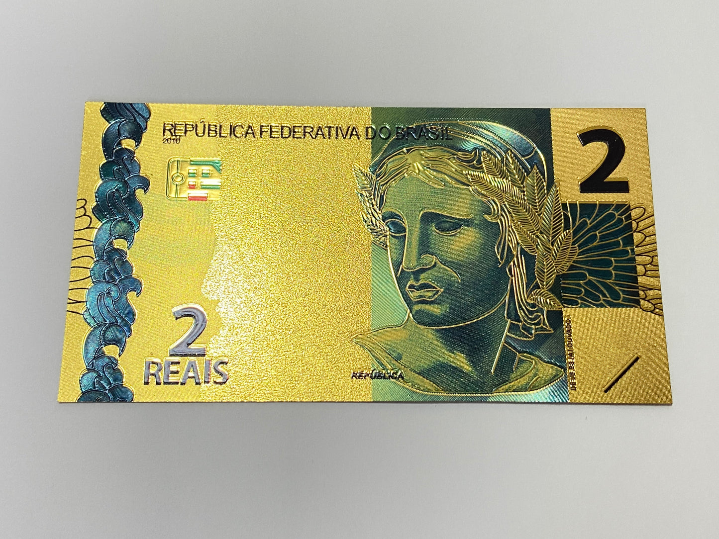 Cédula de 2 Reais Fantasia Banho Ouro 24K Colecionável