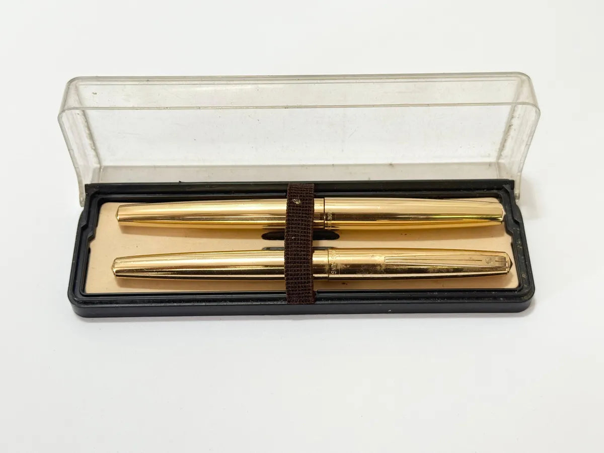 Kit Canetas Antigas Hero Wing Sung Douradas Com Estojo