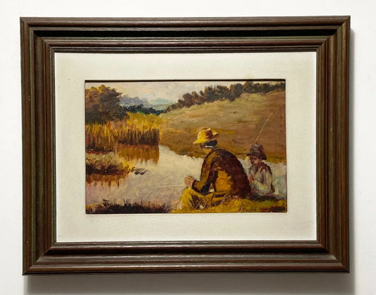 L. Ceccere - Quadro Antigo Pescadores À Beira Do Rio