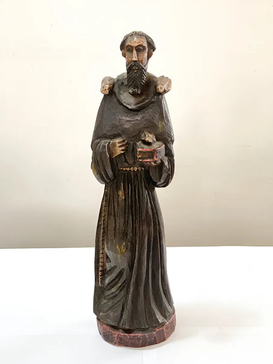 M.Milza - Arte Sacra - Antiga Escultura São Francisco Em Madeira