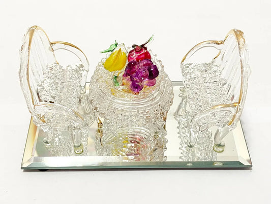 Miniatura Arte Em Vidro Conjunto Mesa, Cadeiras E Frutas