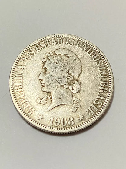 Moeda Antiga Brasil 1000 Réis 1908 Prata