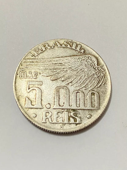 Moeda Antiga de prata 1937 santos dumont 5000 reis
