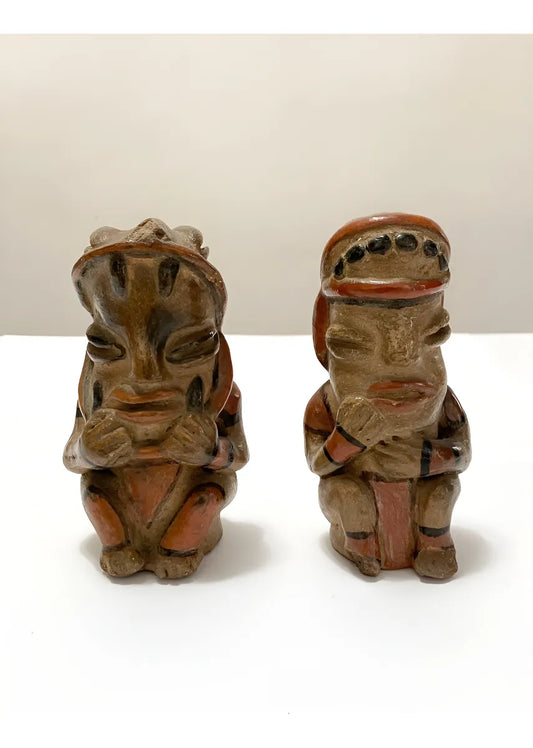 Par De Figuras Em Cerâmica Antiga Estilo Pré-colombiano