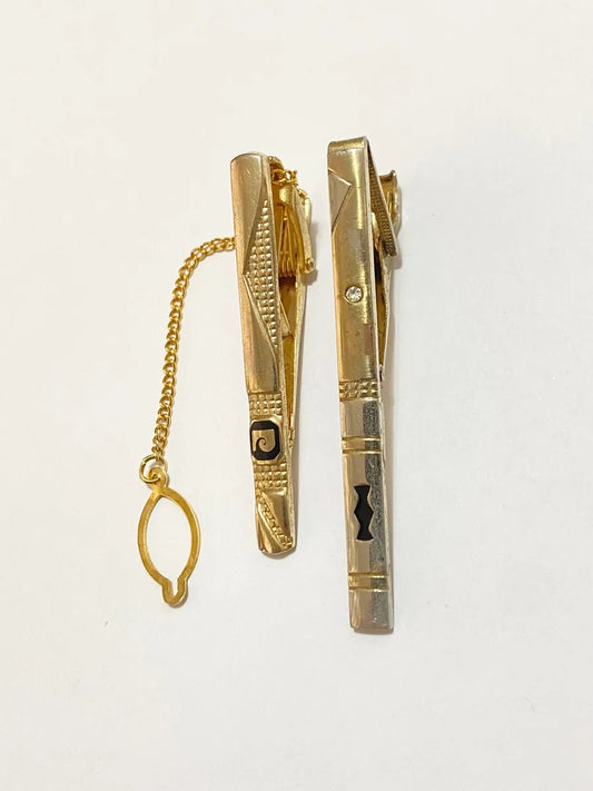 Prendedores De Gravata Antigos Dourado Banho Ouro 24k Dourado