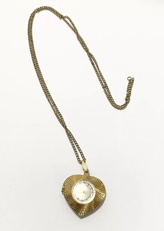 Relógio Antigo Raro Colar Coração Suiço Lucky De Luxe Dourado