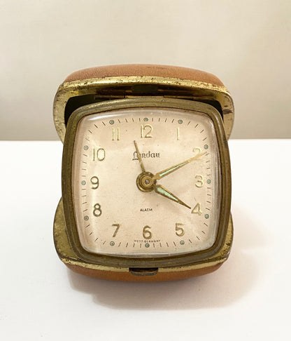 Relógio Despertador Antigo Alemão Landau West Germany Dourado