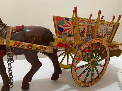 Antiga Mini Carroça Siciliana Com Cavalo E Figuras