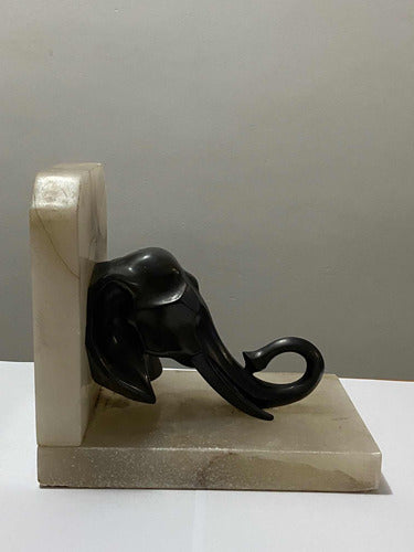 Antigo Aparador De Livros Elefante Em Bronze E Mármore