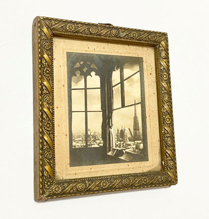 Mini Quadro Antigo Imagem Varanda Castelos Moldura Dourada