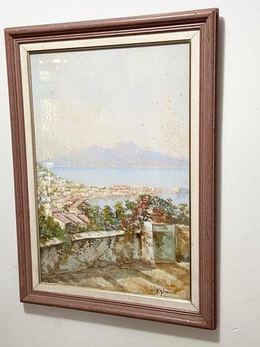 Quadro Antigo Pintura Vista Costa Italiana Assinado