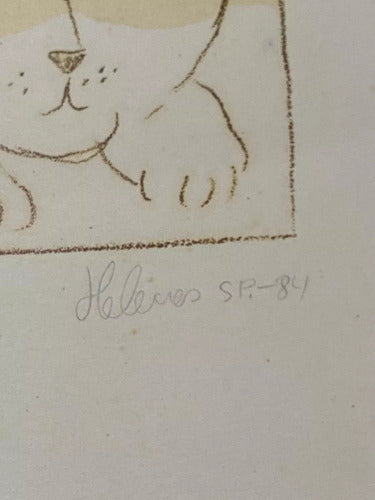 Quadro Gravura Antiga Assinada Pierrot 83 Palhaço Gato