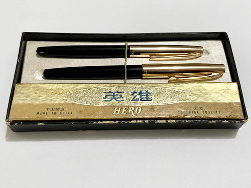 Conjunto Canetas Hero 330 Douradas Antigas C/ Estojo