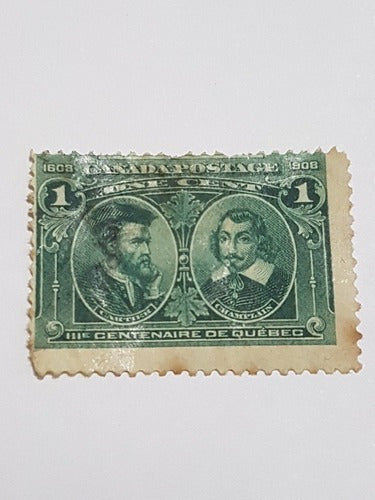 Selo Antigo Canada 1908 Quebec Tercentenary