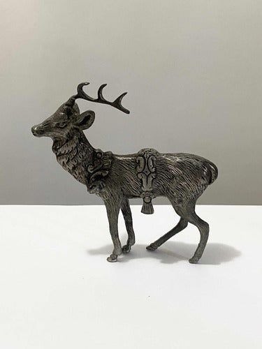Escultura Antiga Alce Cervo Veado Rena Cor Prata