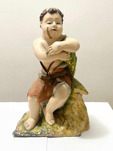 Escultura Antiga Asiática Clássica Menino Sentado 29cm