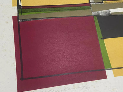 Quadro Gravura Antiga Silvio Oppenheim Abstrato Vermelho