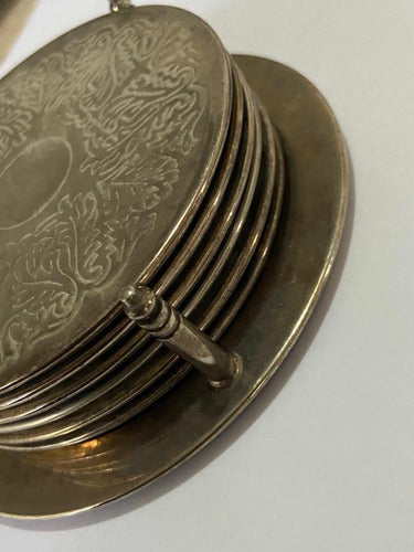 Antigo Porta Copos Em Metal Espessurado A Prata Com Seis Uni